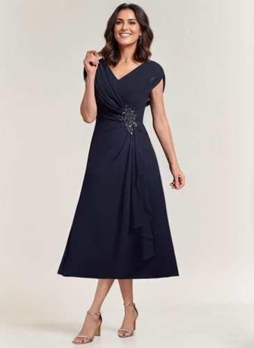 Women's Mother of The Bride Dresses Tea Length Pleated Chiffon Formal Evening Dress Party Gowns for Women PS0193