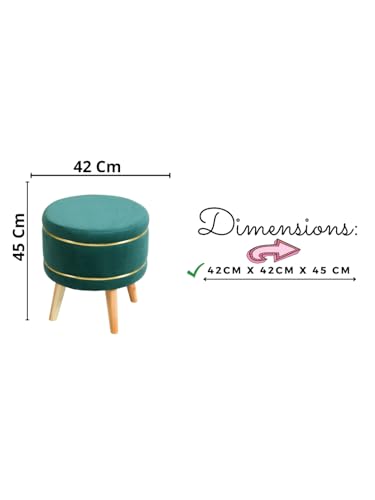 Image of Pouffes Sitting Stool for Living Room, Puffy Wooden Ottoman | Round Pouffe for Living Room & Bedroom | Pouf for Office & Home Decoration & Modern Seating Stool (Stool-Green)