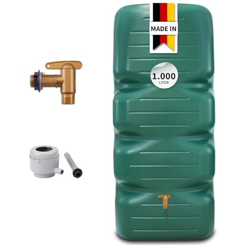 CUBUS Regentonne Komplett-Set 1000 L, dunkelgrün, Stabiler Wassertank