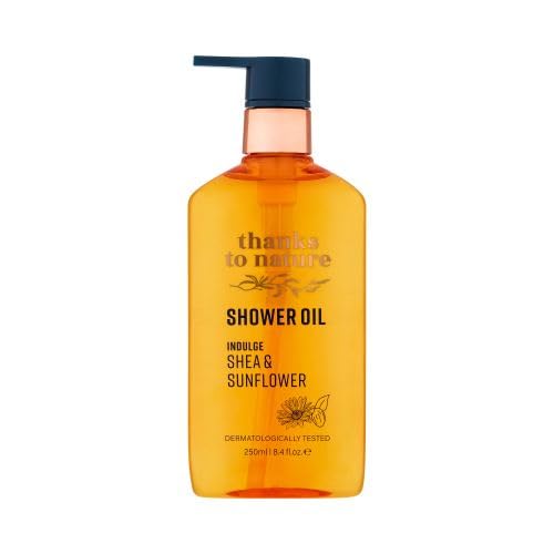 thanks to nature Cleansing Shower Oil with Shea Butter and Sunflower Oil, Moisturizing Body Wash for Normal to Dry Skin, Gentle Formula