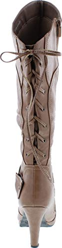 TOP Moda Womens Page-65 Knee High Round Toe Lace-Up Slouched High Heel Boots,Taupe,7
