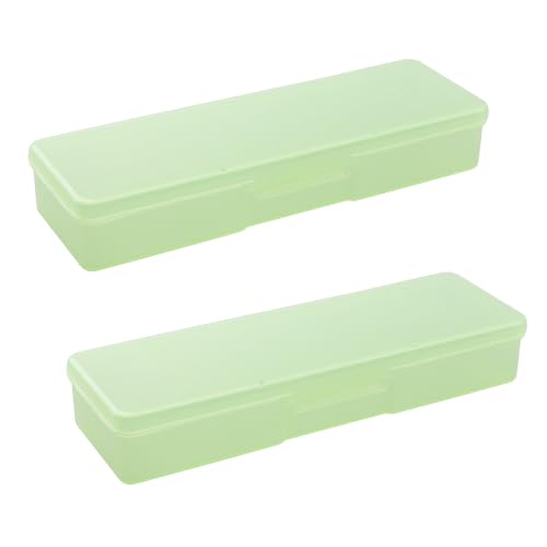 Image of 2PCS Large Capacity Pencil Box Plastic Pencil Case Plastic Stationery Case with Hinged Lid and Snap Rectangle Storage Containers Box for Nail Accessories, Screws(Transparent Green)