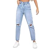 Sawmew Damen Zerissene Jeans High Waist Jeanshose Freizeit Schlanke Gerade Hosen Stretch Jeans Y2K Vintage Jeanshose Casual Denim Bleistifthose