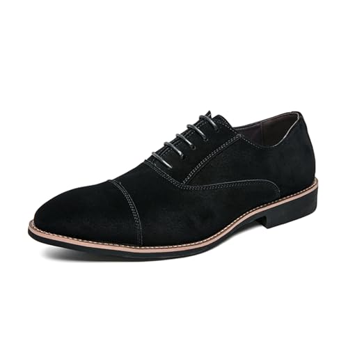 Oxford Chaussures habillées classiques à lacets en daim pour homme Chaussures habillées confortables pour bureau, Noir , 41 1/3 EU