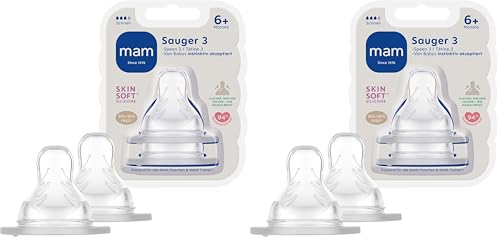 MAM Sauger Größe 3 im Doppelpack, Flaschensauger (Durchflussrate schnell), weicher Trinksauger passend für alle MAM Flaschen/Trainer, ab 6+ Monate (Packung mit 2)