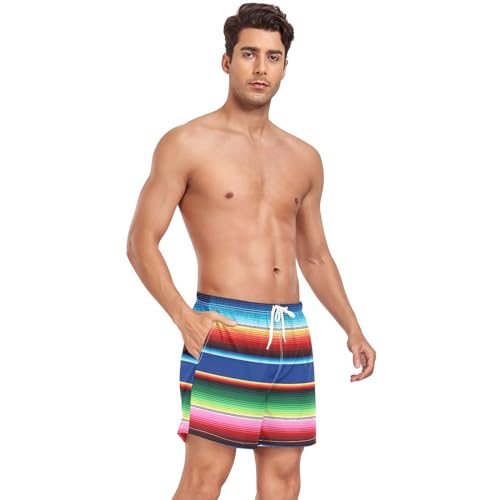 Mexican Serape Blanket Stripes Mens Swim Trunks,4.7" Inseam Quick Dry Lightweight Swimming Shorts#4794