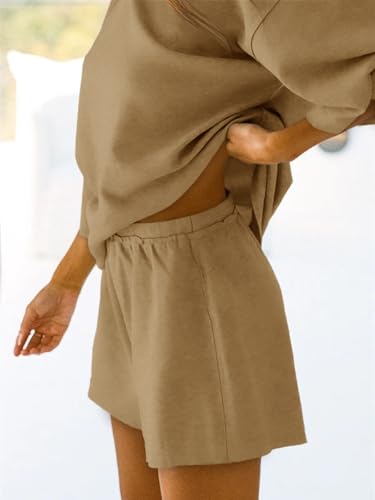 Image of Tankaneo Womens Pajama Sets 3 /4 Sleeve Oversized Tops & Loose Fit Shorts Lounge Set with Pockets Loungewear