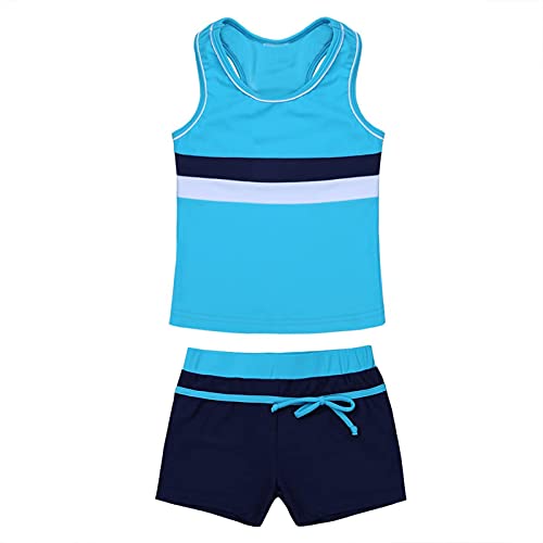 Image of Kids Girls Two-Piece Swimsuits Sleeveless Swim Tops with Boyshorts Athletic Tankini Outfit Set Swimwear