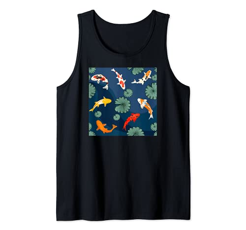 Koi carp fishes swim in Waterlilly Flowers Japanese Koi Fish Camiseta sin Mangas