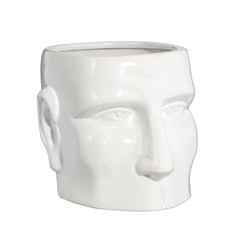 Torre & Tagus Ceramic Face Vase Planter - 5.75" Large Head Planter & Flower Pot - Unique Decorative Head Vase For Cute Indoor Garden - Modern Home Decor For Centerpiece Decoration, 6.5 X 7.5", White #TOP6