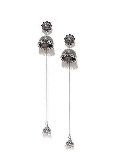 RUBANS Oxidized Silver Toned Traditional Indian Jewelry Bollywood Ethnic Wedding Handcrafted Designer Kashmiri Jhumka Earrings for Women
