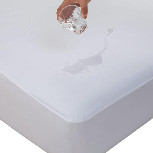 Image of Cooling Mattress Protector Waterproof Queen Size Ultra Soft Noiseless Smooth Jersey Top Fitted Matressprotector Cover with Stretchy Pocket