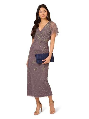 Adrianna Papell Women's Bead Flutter Sleeve Long Dress4