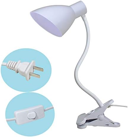 STBTECH Clip on Desk Light Clamp Lamp,White Modern Classic Table Lamp for Bedroom Bedside Office,Reading Book Light Lampshades with 360° Flexible Gooseneck (Not Included Bulb)