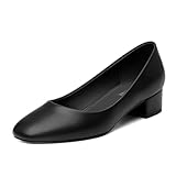 DEMOSHINE Black Women's Low Heel Pumps 1.2 Inch Square Toe Slip On Chunky Block Heel Comfortable Dress Shoes for Office Work Business Casual Professional Size 10