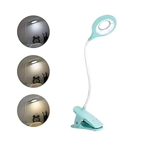 3W Lampe de Lecture Bleu Rechargeable à Pince, 28 LED Portable Lampe Tactile 3 Intensité et 3 Couleurs, Clip Lampe de Bureau LED sans Fil pour Enfants Bébé, Petite Lampe Pince pour Lire au Lit