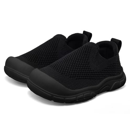 Tianohoh Baby Boy Shoes Toddler Walking Slip On Sneakers First Walkers Non-Slip Breathable Infant Wide Slippers All Black 12 15 Months
