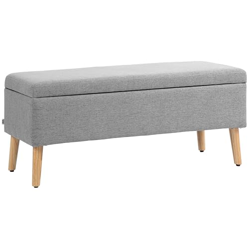HOMCOM Sitzbank mit Stauraum Polsterbank mit Leinenoptik, Sitztruhe mit Holzbeine, Truhenbank für Wohnzimmer Schlafzimmer Flur 110 x 39 x 45 cm, Grau