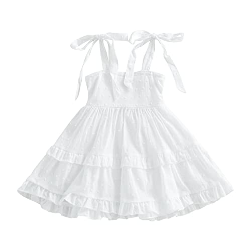 Hnuanlui Toddler Baby Girl Summer Boho Dress Solid Color Spaghetti Strap Square Neck Dress Beach Sundress (White, 18-24 Months) #TOP24