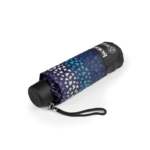 Isotoner Parapluie compact, solide, ouverture/fermeture manuelle, rayure coeur