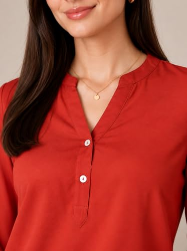 Image of FYLTR Women's Casual Roll -Up Sleeves Rayon V-Neck Top - Western Tops | Shirts for Women | Soft & Comfortable | Tops for Jeans