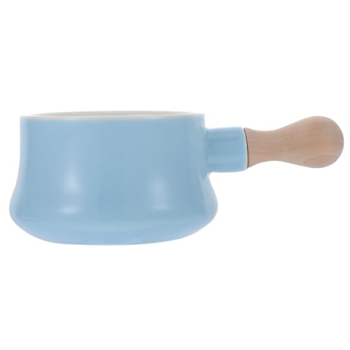 TOPPERFUN Bol de con Mango de Madera para Sopa y Leche Apto para Desayuno Ensalada y Fideos Diseño Elegante Azul para Uso Doméstico