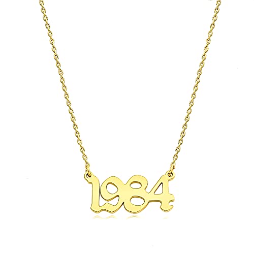 Ovian Birth Year Number Necklace for Women 18K Gold Plated Stainless Steel Birthday Pendant Necklace Memorable Anniversary Jewelry