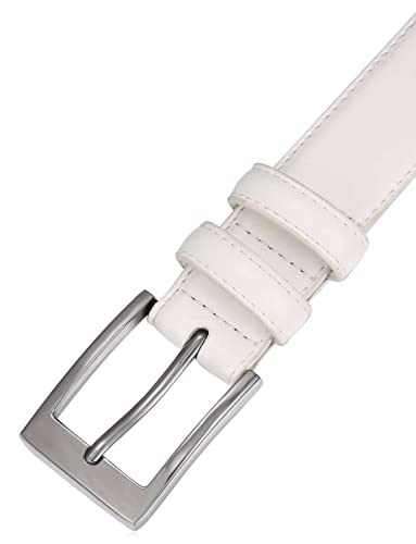 Marino’s Men Genuine Leather Dress Belt with Single Prong Buckle - White - 564