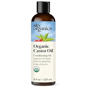 Sky Organics Castor Oil – USDA Certified Organic Hair Oil for Hair Growth, Skin, Face, Eyelashes – Cold Pressed & Hexane Free – Pure Organic Castor Oil Pack Wrap – Carrier & Hair Treatment Oil