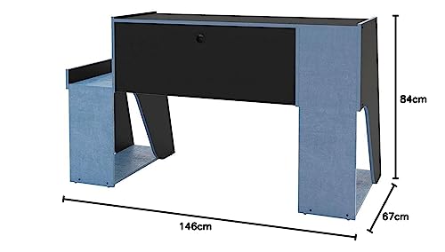 Mesa Gamer Kyoto Preto e Azul Politorno