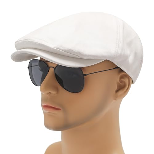 Image of ZLYC Men Cotton Flat Cap Summer Scally Ivy Gatsby Newsboy Beret Driver Cabbie Hunting Hat