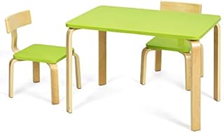 GYMAX Children Table with 2 Chairs, Wooden Kids Activity Desk & Chairs Set, 3 Pieces Toddler Furniture for Playroom, Living Room and Preschool (Green)