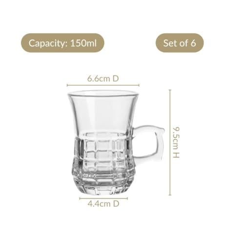Image of Nestasia Set of 6 Transparent Glass Tea Cups (150ml Each) - Checkered Embossed Durable & 100% Food-Safe Coffee Mugs | Perfect for Coffee, Tea, Hot & Cold Beverages