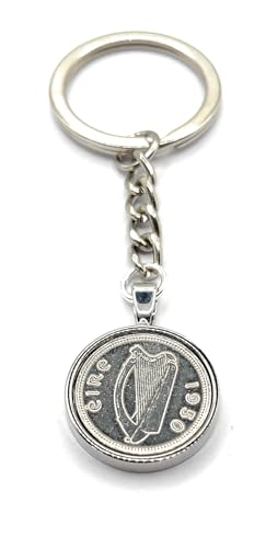 Porte-clés 75e anniversaire avec pièce de 3 pence irlandaise pour cadeau maman et papa