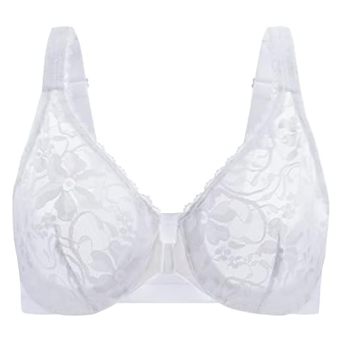 MELENECA Women's Front Fastening Underwire Plus Size Racerback Non Padded Sexy Lace Bra White 42G Cover