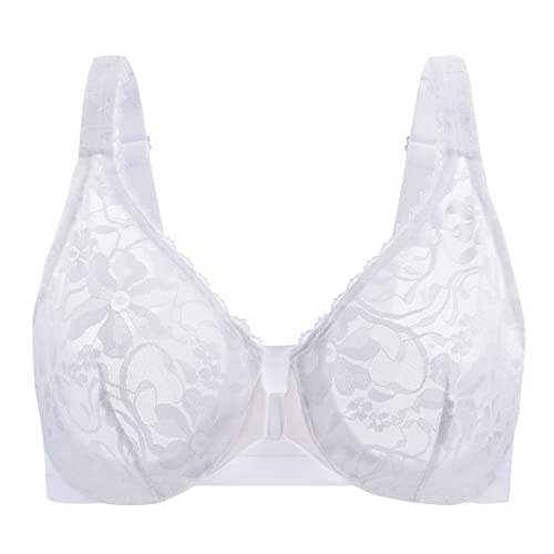 MELENECA Armature Dos Nageur en Dentelle pour Femmes Soutien-Gorge à Fermeture Frontale Blanc 105D Cover
