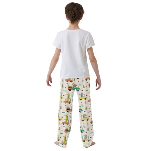 ZZXXB Giraffe Deer with Car Boys Long Pants Soft Trousers Elastic Waist Kids Lounge Bottoms with Pockets S-XL3