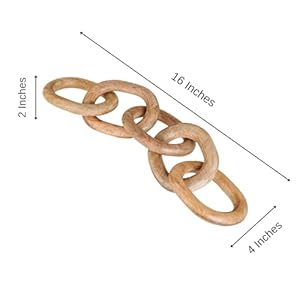 Housewarming Gifts Wood Chain Link Decor Hand Carved 5 Link Wood Knot Decorative Chain Rustic Decorative Object Large Wooden Chain for Home Living Room Coffee Table Farmhouse Natural 16 x 4 x 2