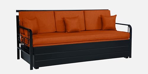 Image of 3 Seater Metal Sofa Cum Bed with Hydraulic Storage | Sofa Set for, Living Room, Guest Room, Bedroom| King Size Convertible Sofa Bed Comfortable Seating |King Size (Rust & Black)