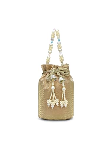 Image of Lavie Signature Women's Bisbee Pearl Handle Potli Bags | Pouches for Festive Party | Batwa Bag Bridal Purse | Gift For Women