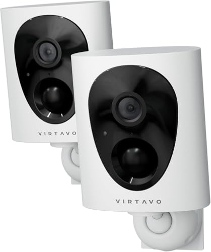 virtavo 2K Telecamera WiFi Esterno/Interno Senza Fili a Batteria, Visione Notturna a Colori Starlight, Videocamera Allarme, Rilevamento PIR, Audio Bidirezionale, SD/Cloud, VF1, 2Pz