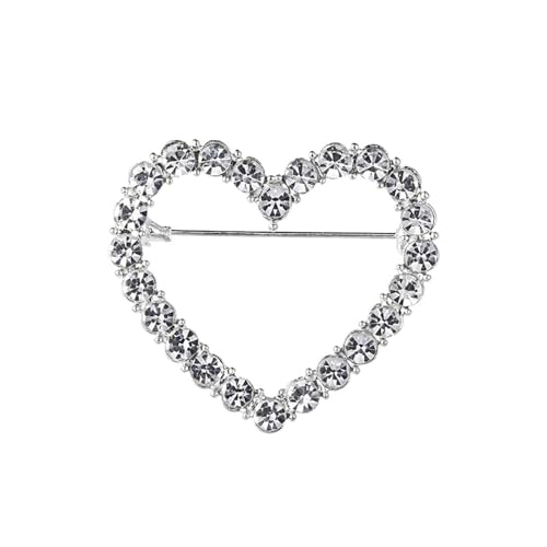 Image of Full Crystal Love Heart Brooch Pin Shining Rhinestone Hallow Heart Lucky Star Lapel Pin Sparkling Heart Pin Dainty Star Brooch Christmas Valentine's Day Gift Women Girls Wedding Party Ceremony Clothes Accessories