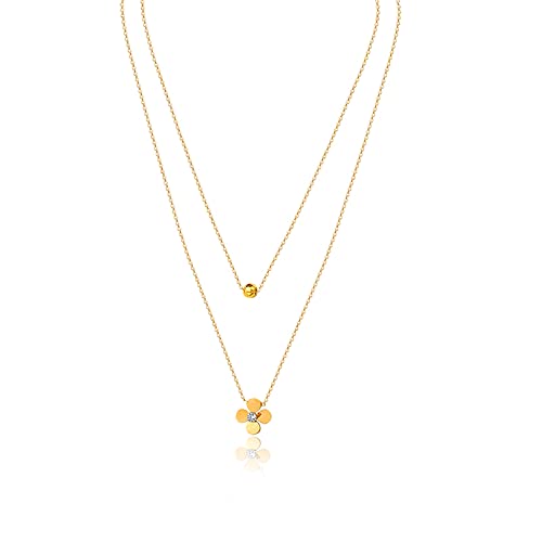 WIPPWER Collar Collares Collares for mujer doblado No es fácil de desvanecer Trébol de cuatro hojas Pequeñas cuentas de oro Cadena de clavícula Joyería
