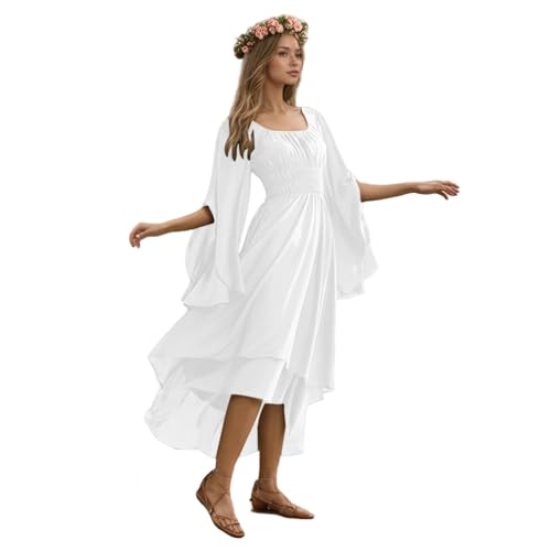 Ropa medieval para mujer, vestido maxi renacentista, vestido de novia, vestido medieval, vestido vikingo, pirata, disfraz de hadas, A02 blanco, L