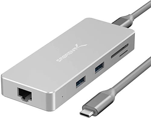 SABRENT USB C docking station adapter 3.2, USB hub, USB splitter multiple extension data hubs with 4K HDMI, Ethernet RJ45, USB type C PD 60W, 2 USB 3.2 ports + 2.0, SD Micro SD card reader (HB-UHPN)