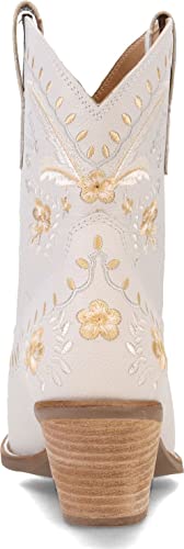 Dingo Womens Primrose Embroidered Floral Snip Toe Boots Ankle Low Heel 1-2" - White - Size 7.5 M #TOP3