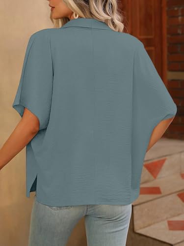 Image of GRECIILOOKS Oversized Shirt for Women | Shirt Top for Woman |Women's Color Block Button Down Blouse - Casual Loose Fit Short Sleeve Summer Shirt's Work, Vacation & Everyday Wear