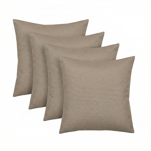 RSH DECOR: Sunbrella Square Throw Pillows Set of 4 | 24" x 24" | Water and Fade-Resistant Performance Fabric | Outdoor Pillow Covers with Down-Alternative Inserts | Made in USA (Vesper Alpaca Stone)