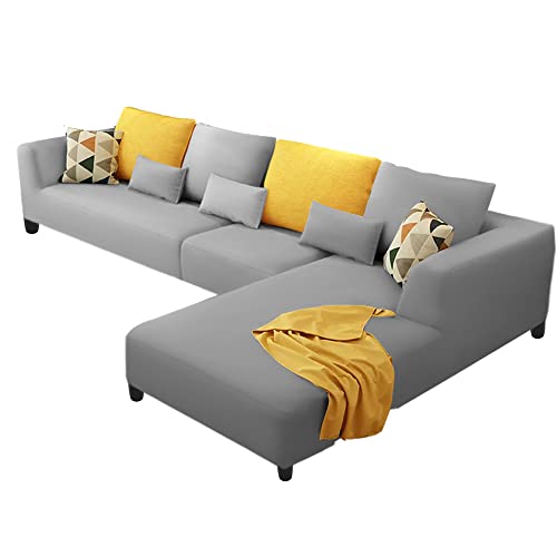 Image of Galib RHS 6 Seater L Shape Sofa Set for Living Room (Grey) Premium Fabric