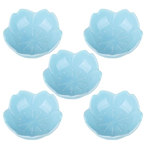 Image of WHJY Blue Cherry Blossom Dish Set, Cute Pink Ceramic Plates, Sauce/Seasoning Dish, Sushi Dishes, Soy Dipping Bowl, Dessert, Appetizer Plates, Serving Dish for Kitchen Home – Set of 5